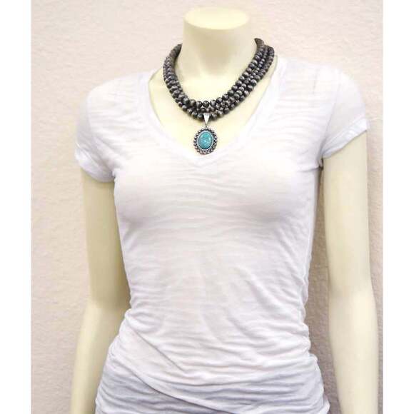 Navajo Turquoise Beaded Necklace 18 Inch 3‎ Strand Design, Boho Cowgirl Style, S - Picture 11 of 11